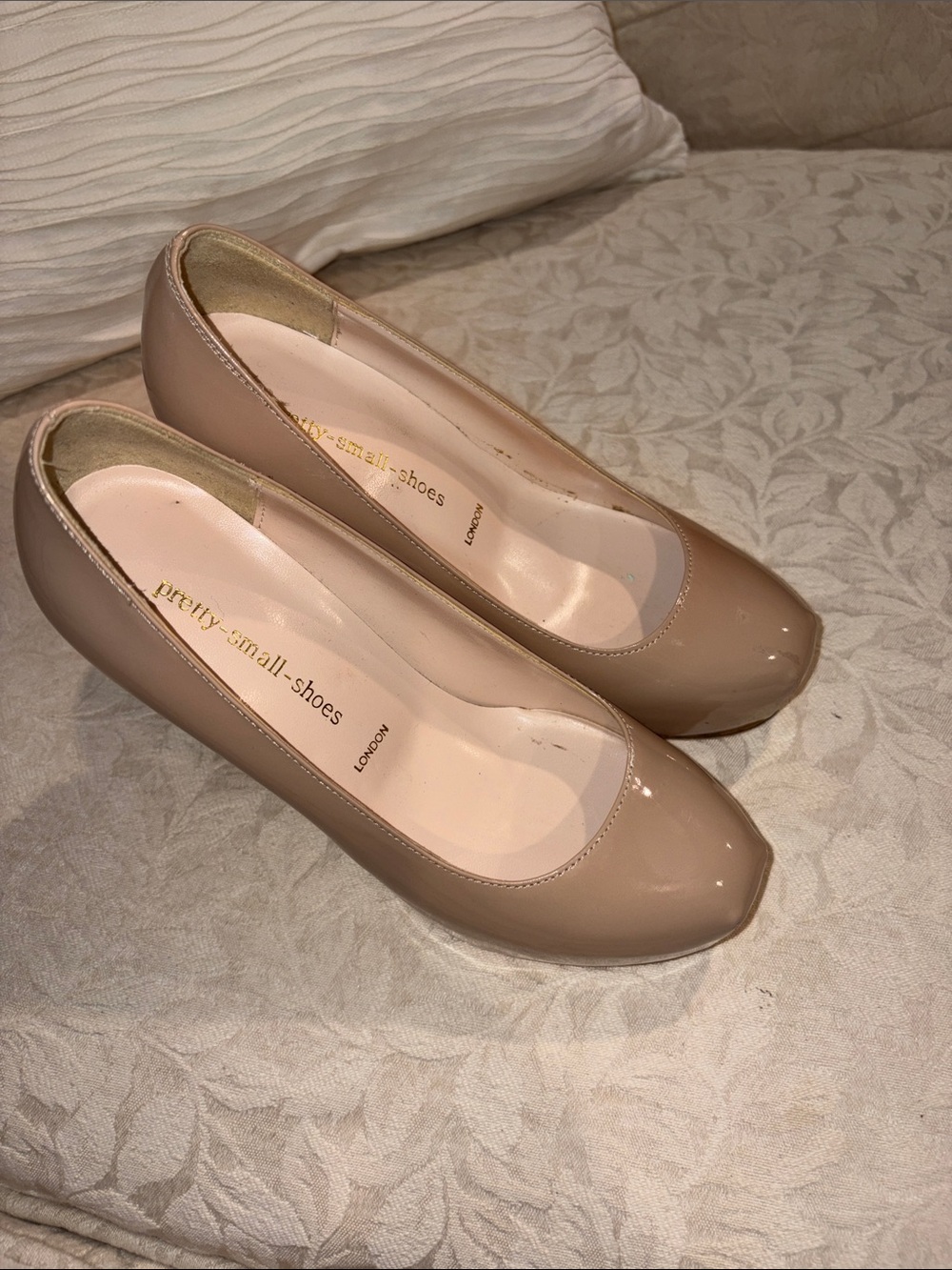 London Nude Patent platform square Toe Pumps size 4.5